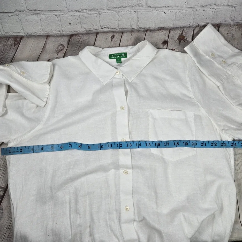 J. Crew White Linen‎ Cotton Blend Button Down Long Beach Shirt XL BP237